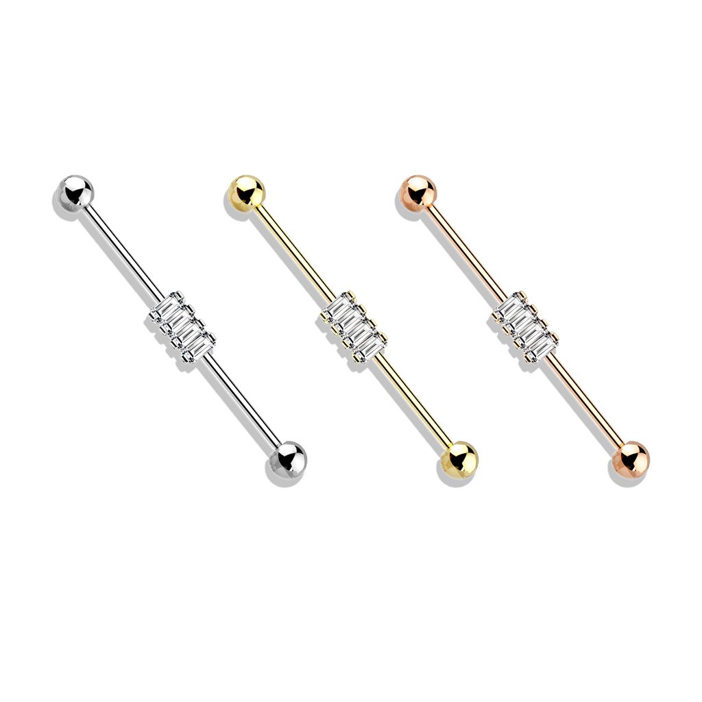 Square Cz Set 316l Surgical Steel Industrial Barbells